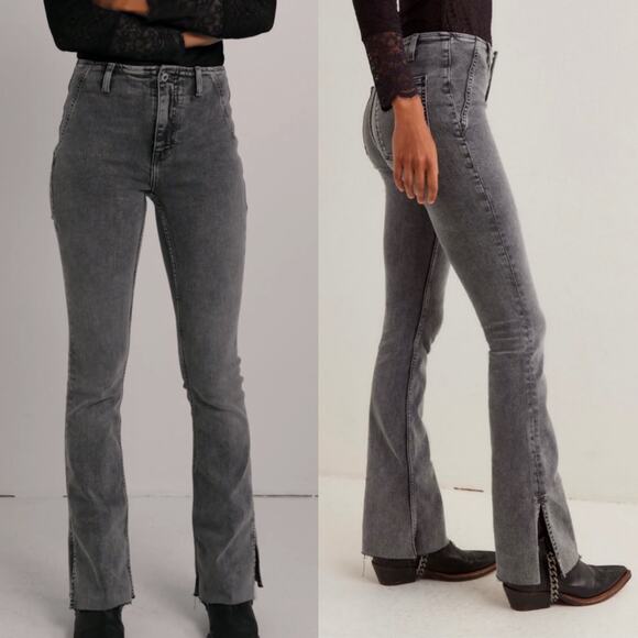 Free People We The Free Level Up Slit Slim Flare Jeans Ridge Grey size 32 - Picture 4 of 16